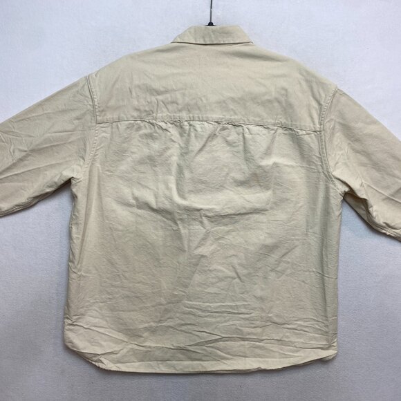 Zara Shirt Mens L Beige Long Sleeve Canvas Button Up - Picture 8 of 11